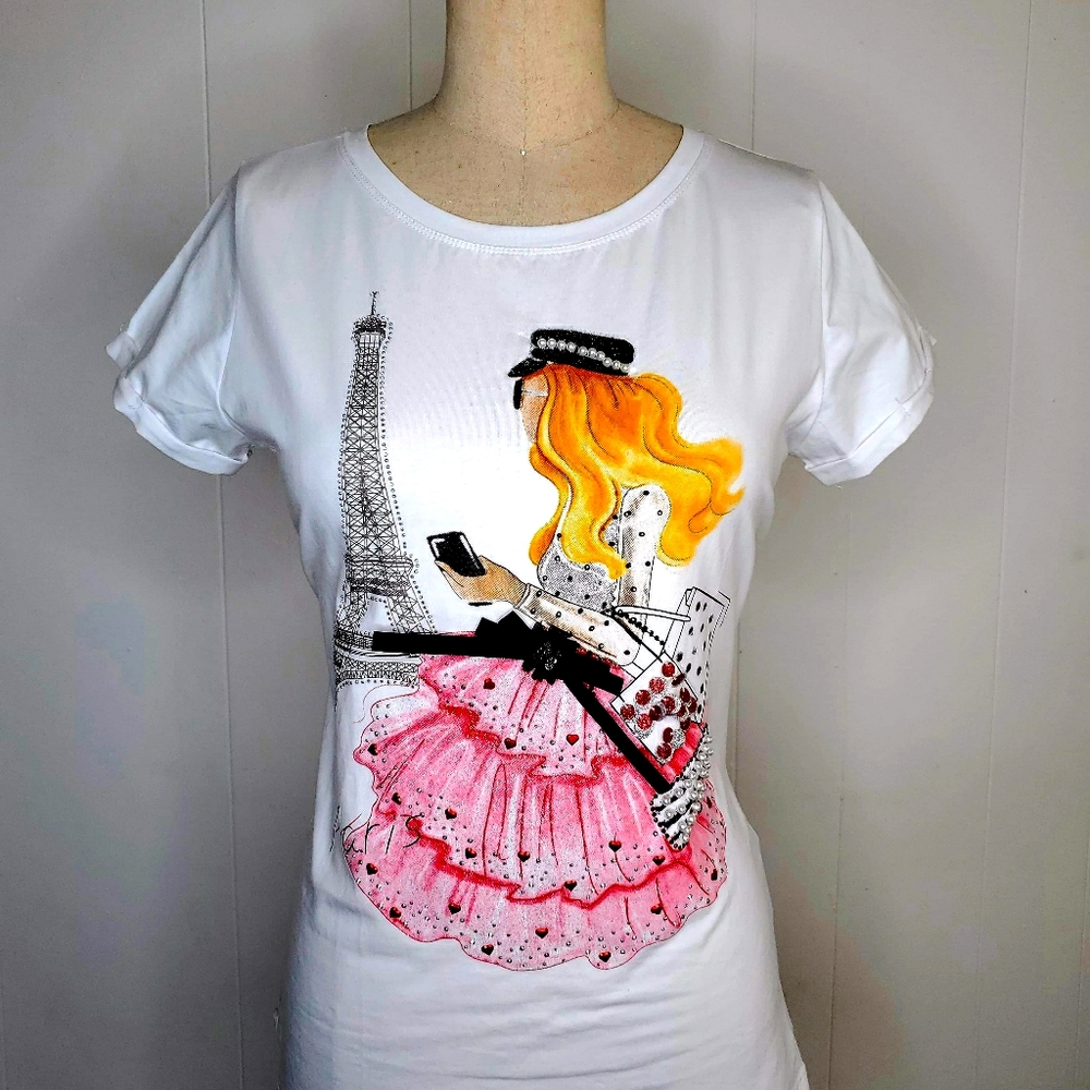 Women's Paris Inspired Shirt w/ Crystals